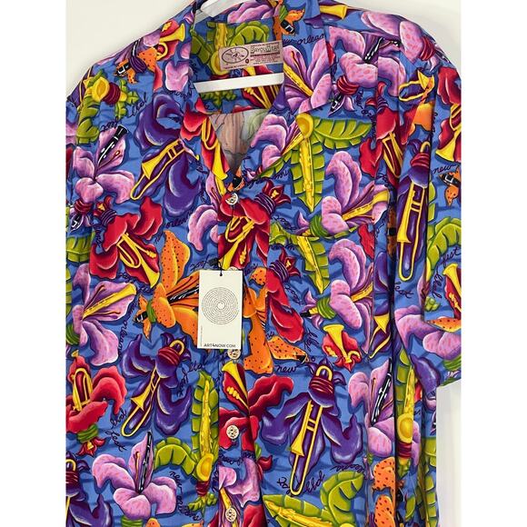 Bayou Wear HawAhYa Hawaiian Fleur De Jazz Print Button Front Shirt Size XL NWT - Picture 3 of 7